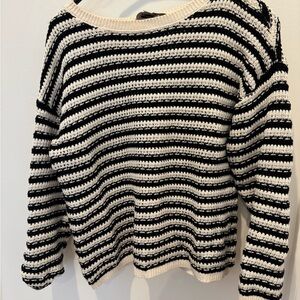 LOFT Black and Cream Striped Sweater